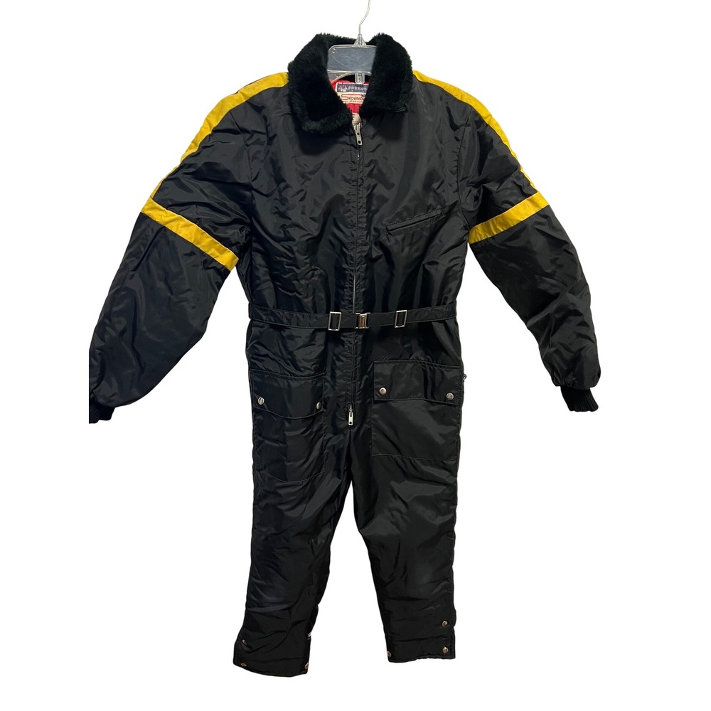 Vintage Penneys Foremost Snowmobile Suit Black Yellow Stripe Insulated Women 16